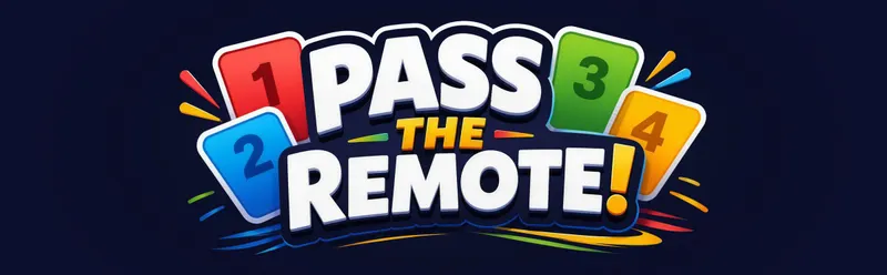The Pass the Remote! logo: white lettering with red, blue, green and yellow number tiles on a dark navy background