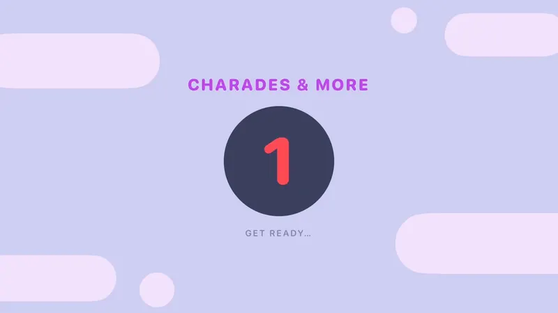 Charades & More countdown screen: a big number 1 and GET READY before the 60-second round starts.